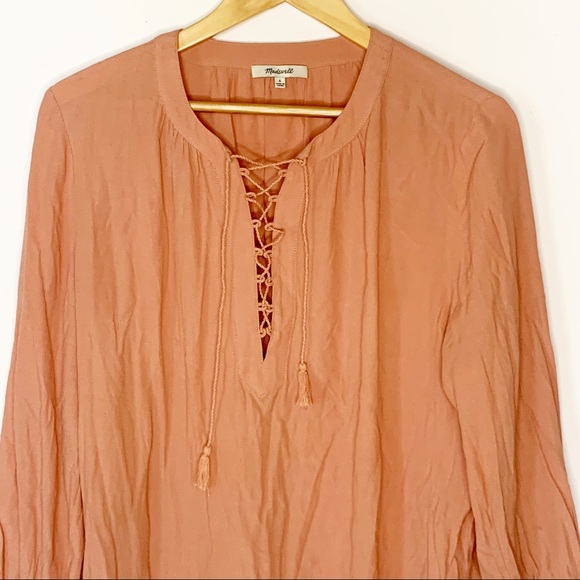 Madewell Pink Lace up Long Sleeve Peasant Blouse - Picture 2 of 5